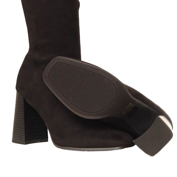 Black Microsuede Block Heel Knee High Boots - Picture 6 of 6